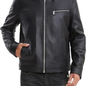 Leather Jacket Men,Lambskin Jacket with Full Zip Front,Casual Style,Tailored Design,Metal Snap Cuffs