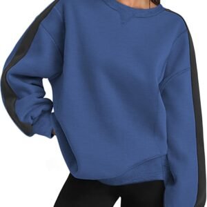 Womens Sweatshirt Long Sleeve Color Block Fleece Hoodies Fall Casual Crewneck Pullover Tunic Tops 2024