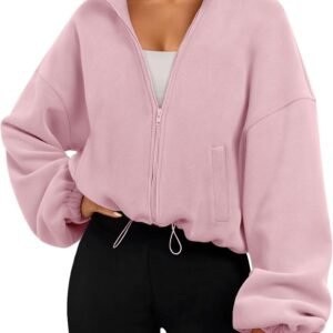 Womens Fleece Jackets Zip Up Oversized Sweatshirts Winter Clothes Long Sleeve Crop Sherpa Fall Outfits Fashion