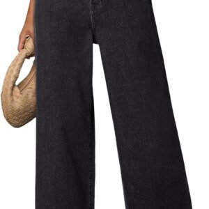 Women's Casual High Waisted Jeans Stretch Wide Leg Loose Denim Pants with Pockets