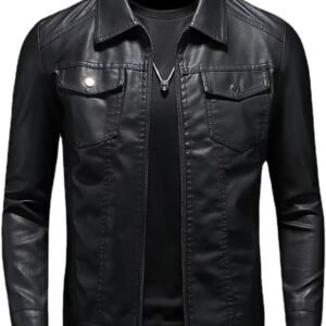Mens Leather Jacket Motorcycle Black Biker Jackets  Faux Leather Outwear Casual Lightweight