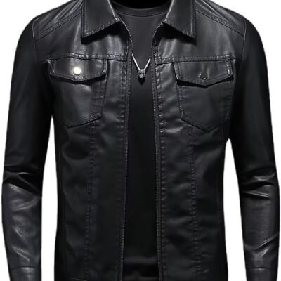 Mens Leather Jacket Motorcycle Black Biker Jackets  Faux Leather Outwear Casual Lightweight