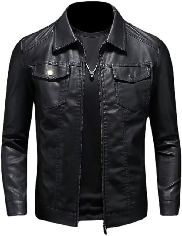 Mens Leather Jacket Motorcycle Black Biker Jackets Faux Leather Outwear Casual Lightweight