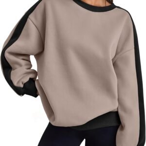 Womens Oversized Sweatshirts Crewneck Hoodies Color Block Long Sleeve Pullover Fall Cute Top Fleece Clothes