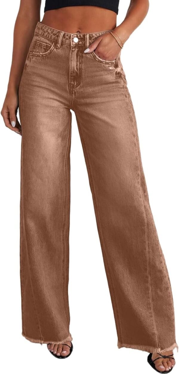 Women's Wide Leg Jeans High Waisted Strechy Raw Hem  Denim Pants