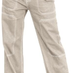 Women's Casual Mid Waist Cargo Jeans Stretch Wide Leg Denim Pants with Pockets