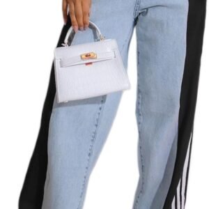 Women’s Jeans with Patchwork Stripes High Waist Loose Denim Color Block Jean Straight Wide Leg Pants