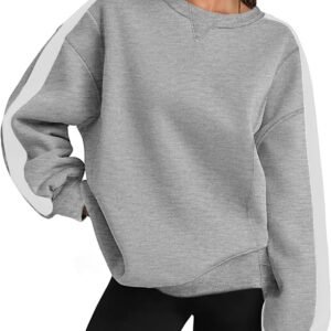 Womens Sweatshirt Long Sleeve Color Block Fleece Hoodies Fall Casual Crewneck Pullover Tunic Tops 2024