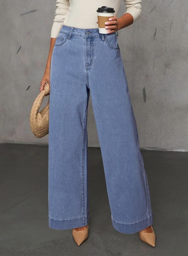 Women's Casual High Waisted Jeans Stretch Wide Leg Loose Denim Pants with Pockets