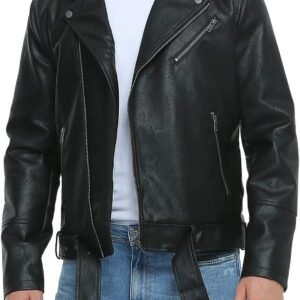 Leather Jackets for Men, Faux Bomber Jacket Mens Motorcycle Lapel Asymmetric Zip-Up Blet Slim Fit Biker Coat