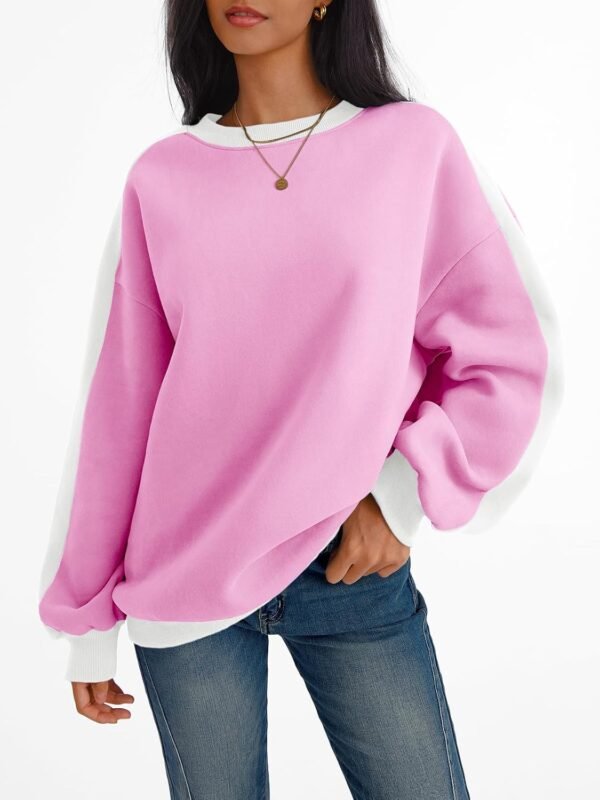 Womens Oversized Sweatshirts Crewneck Hoodies Color Block Long Sleeve Pullover Fall Cute Top Fleece Clothes
