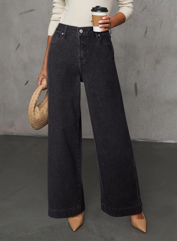 Women's Casual High Waisted Jeans Stretch Wide Leg Loose Denim Pants with Pockets