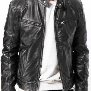 Men's Black Genuine Lambskin Leather Biker Jacket  REAL BROWN MOTORCYCLE JACKETS FOR MEN