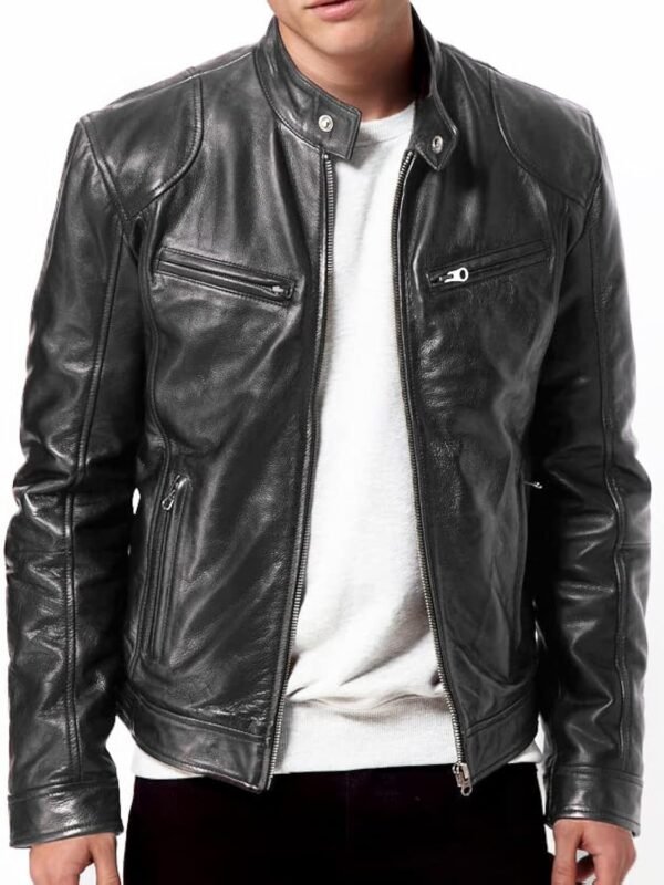 Men's Black Genuine Lambskin Leather Biker Jacket  REAL BROWN MOTORCYCLE JACKETS FOR MEN