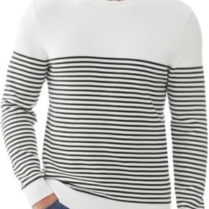 Mens Sweater Casual Slim Fit Crew Neck Striped Knitted Pollover Long Sleeve Sweaters Tops