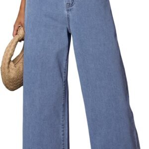Women's Casual High Waisted Jeans Stretch Wide Leg Loose Denim Pants with Pockets