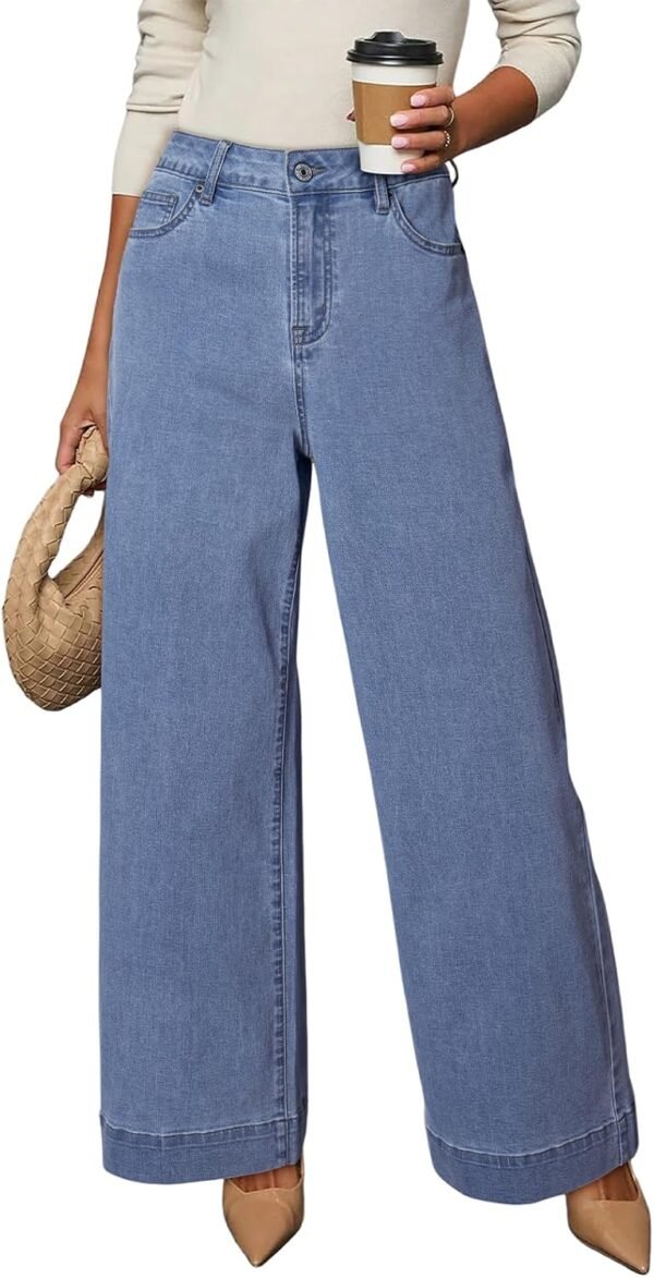 Women's Casual High Waisted Jeans Stretch Wide Leg Loose Denim Pants with Pockets