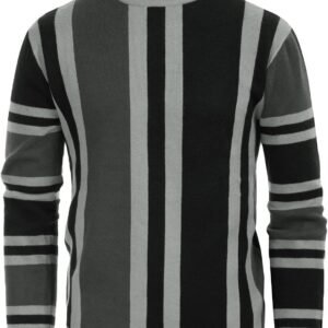 Mens Vintage Sweater Mockneck Striped Pullover Sweater Fashion Jumper Sweater