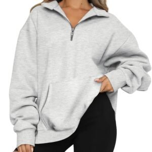 Womens Zip Up Hoodies Oversized Sweatshirts Preppy Clothes Fall Teen Girls Outfits Fashion Crewneck Pullover