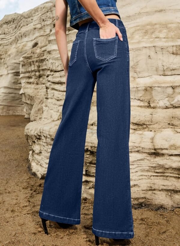 Womens Wide Leg Jeans Casual Baggy High Waisted Stretch Denim Pants