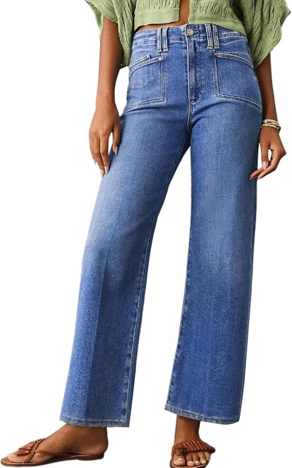 Astylish Womens Wide Leg Jeans High Waisted Stretchy Buttoned Denim Pants Trendy 2025 with Pocket