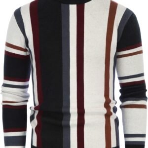 Mens Vintage Sweater Mockneck Striped Pullover Sweater Fashion Jumper Sweater