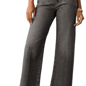 Astylish Womens Wide Leg Jeans High Waisted Stretchy Buttoned Denim Pants Trendy 2025 with Pocket