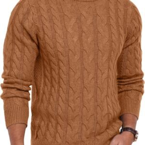 Men's Crewneck Pullover Sweater Chunky Cable Knit Sweater Classic Casual Sweaters with Ribbing Edge