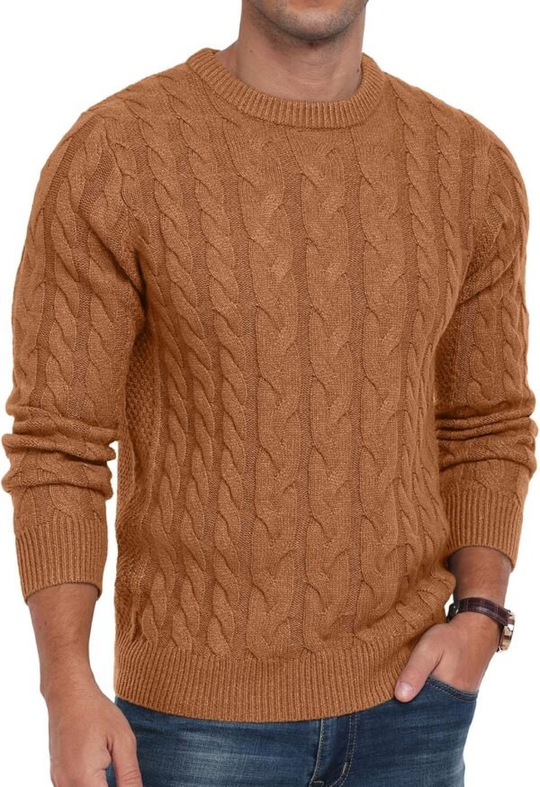Men's Crewneck Pullover Sweater Chunky Cable Knit Sweater Classic Casual Sweaters with Ribbing Edge