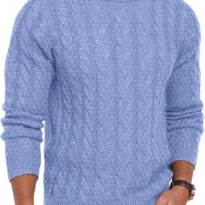 Men's Crewneck Pullover Sweater Chunky Cable Knit Sweater Classic Casual Sweaters with Ribbing Edge
