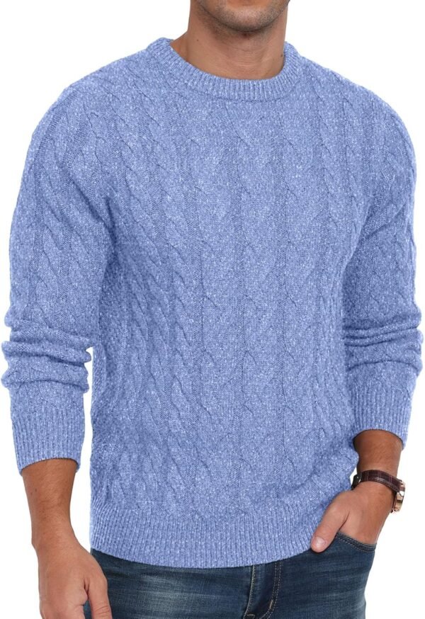 Men's Crewneck Pullover Sweater Chunky Cable Knit Sweater Classic Casual Sweaters with Ribbing Edge
