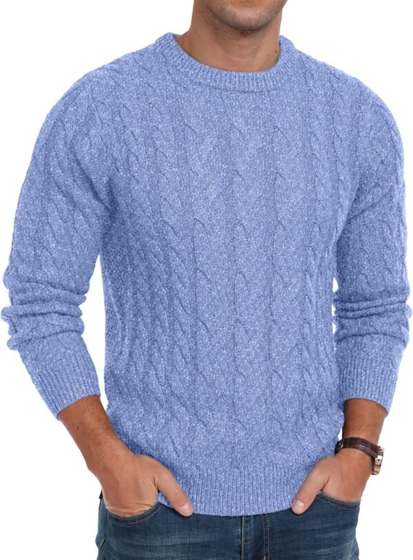 Men's Crewneck Pullover Sweater Chunky Cable Knit Sweater Classic Casual Sweaters with Ribbing Edge