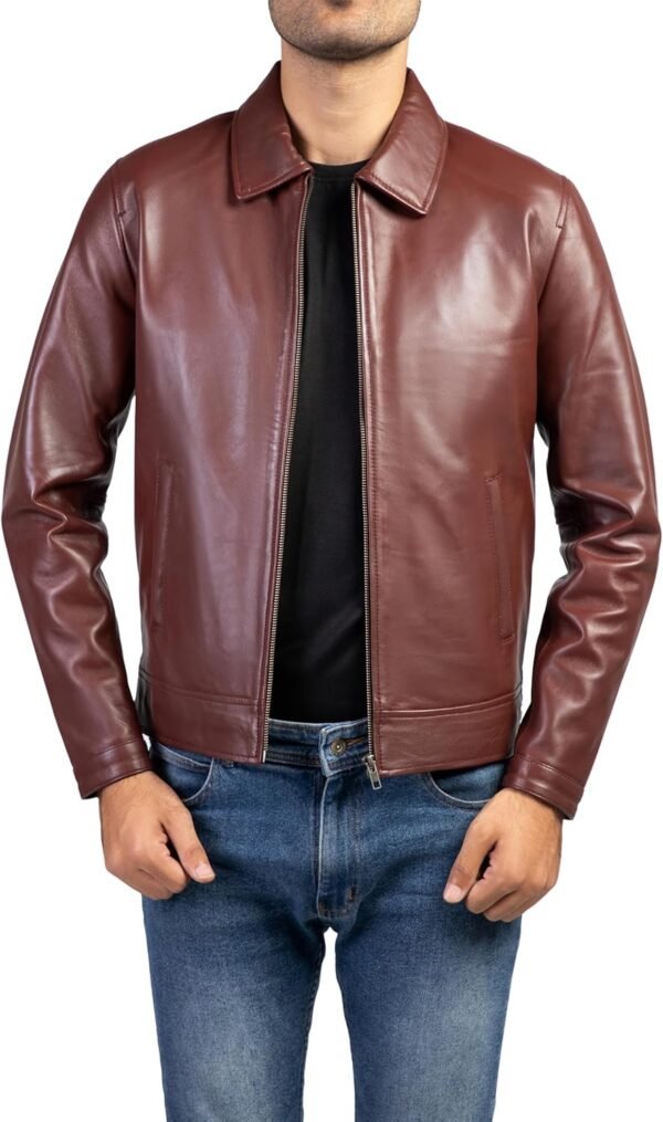 Polo Collar Premium Leather Jacket Men - Old School Classic Style Everyday Wear Real Lambskin Mens Leather Jacket