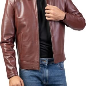 Polo Collar Premium Leather Jacket Men - Old School Classic Style Everyday Wear Real Lambskin Mens Leather Jacket