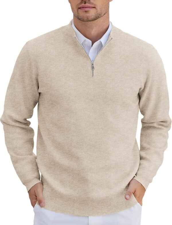 Mens Quarter Zip Pullover Slim Fit Lightweight Knit Pullover Sweaters Casual Polo Sweater