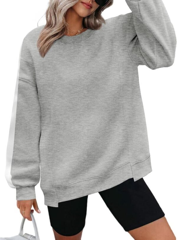 Womens Sweatshirt Long Sleeve Color Block Fleece Hoodies Fall Casual Crewneck Pullover Tunic Tops 2024