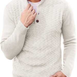Men Mock Neck Button Sweater Casual Knitted Sweaters Fashion Henley Sweater