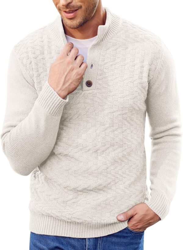 Men Mock Neck Button Sweater Casual Knitted Sweaters Fashion Henley Sweater