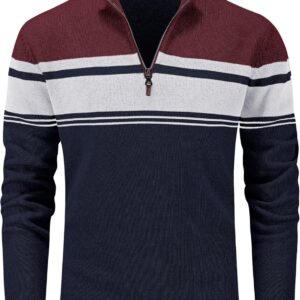 Men's Sweaters 1/4 Zip Cotton Sweater Pullover Polo Sweaters Striped Fall Winter Warm Sweatshirts