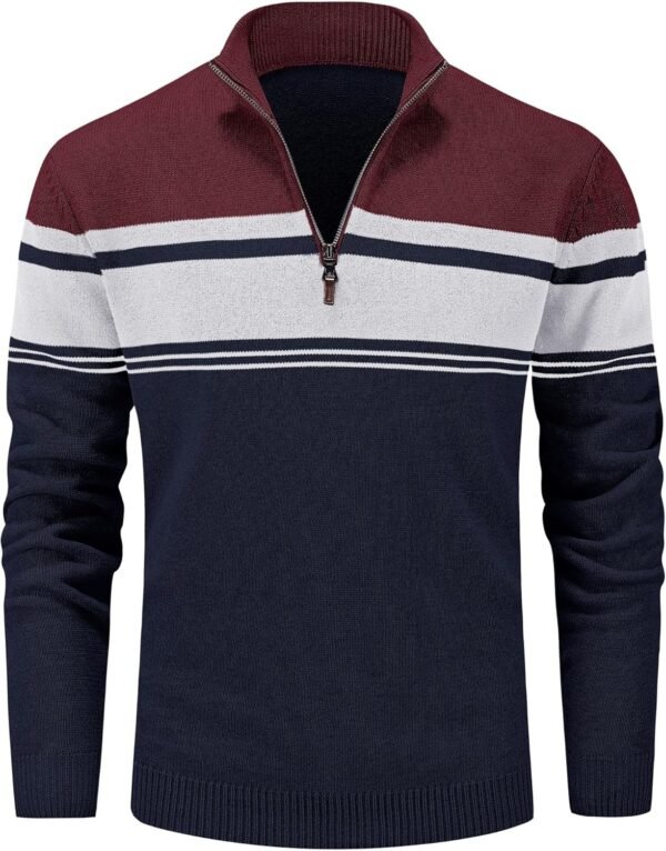 Men's Sweaters 1/4 Zip Cotton Sweater Pullover Polo Sweaters Striped Fall Winter Warm Sweatshirts