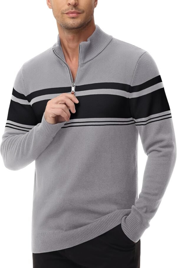 Men's Sweaters 1/4 Zip Cotton Sweater Pullover Polo Sweaters Striped Fall Winter Warm Sweatshirts