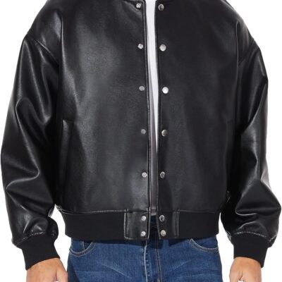Leather Jackets for Men, Faux Bomber Jacket Mens Motorcycle Lapel Asymmetric Zip-Up Blet Slim Fit Biker Coat