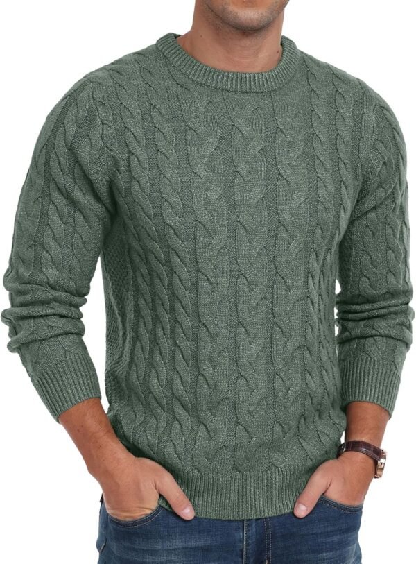 Men's Crewneck Pullover Sweater Chunky Cable Knit Sweater Classic Casual Sweaters with Ribbing Edge
