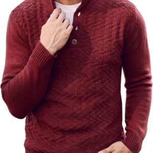 Men Mock Neck Button Sweater Casual Knitted Sweaters Fashion Henley Sweater