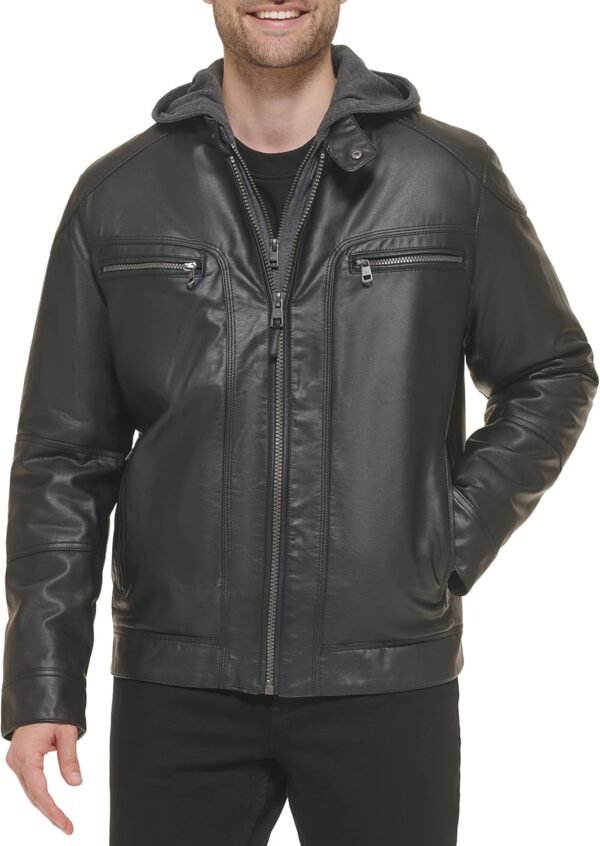 Men's Motorcycle Jacket With Removable Hoodie