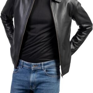 Polo Collar Premium Leather Jacket Men - Old School Classic Style Everyday Wear Real Lambskin Mens Leather Jacket