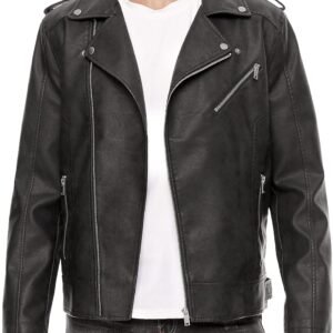 Leather Jackets for Men, Faux Bomber Jacket Mens Motorcycle Lapel Asymmetric Zip-Up Blet Slim Fit Biker Coat