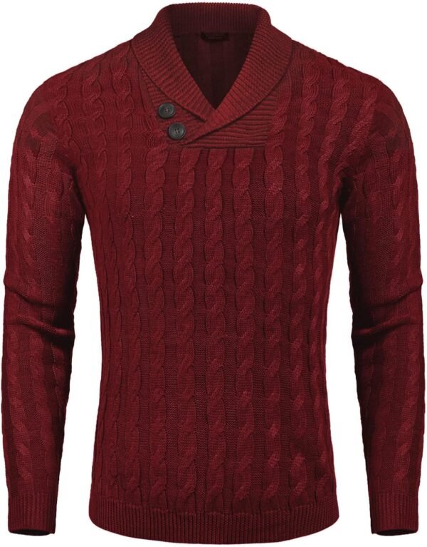 Men's Shawl Collar Pullover Sweater Slim Fit Casual Button Cable Knit Sweaters