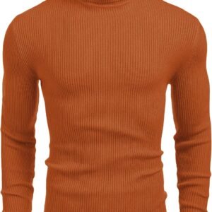 Mens Ribbed Slim Fit Knitted Pullover Casual Turtleneck Sweater