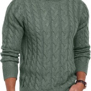 Men's Crewneck Pullover Sweater Chunky Cable Knit Sweater Classic Casual Sweaters with Ribbing Edge